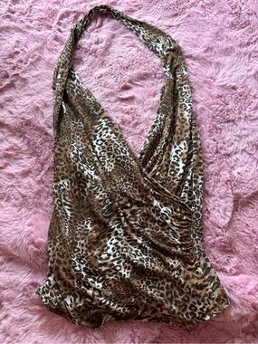 Leopard print halter wrap top